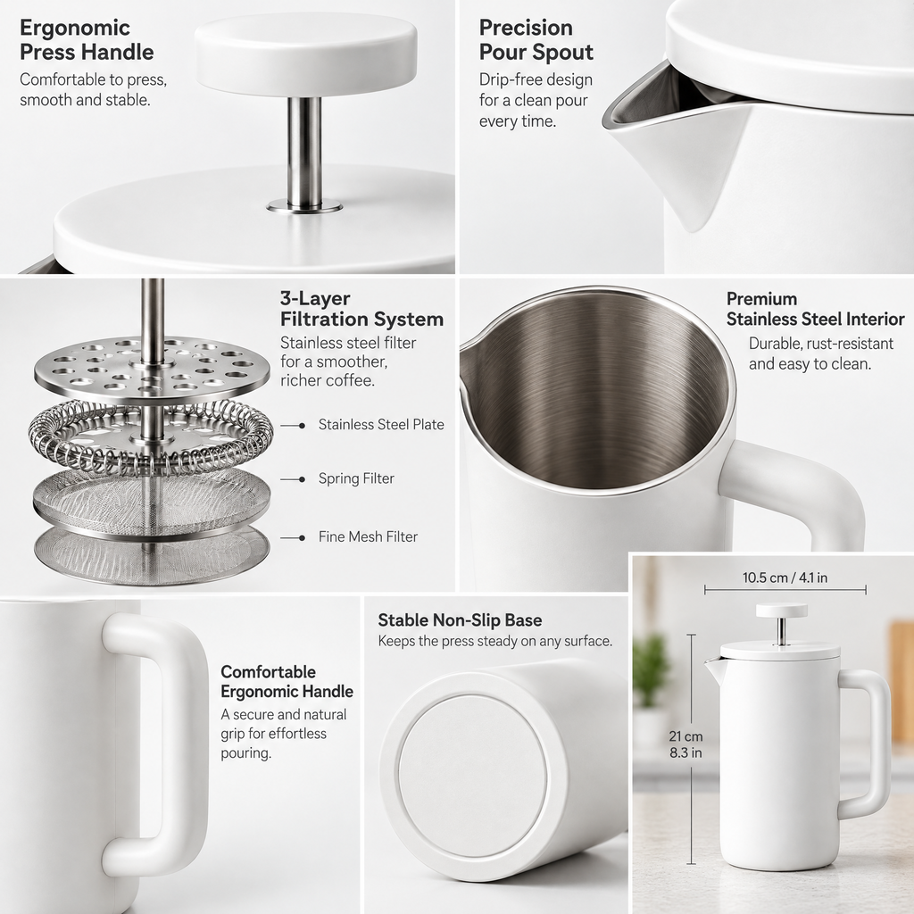 Matte White French Press — product detail and styling view 3
