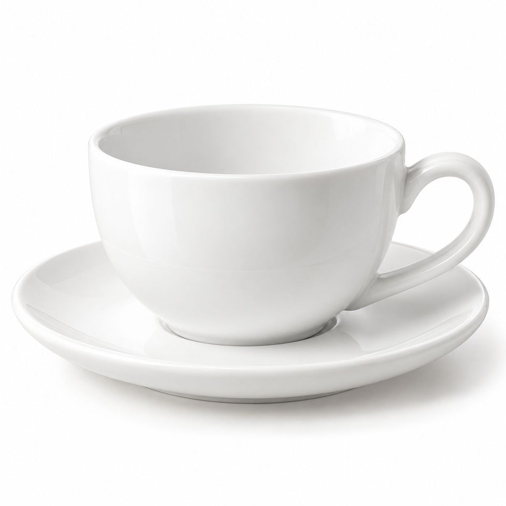 White Cappuccino Cup & Saucer — pure white product