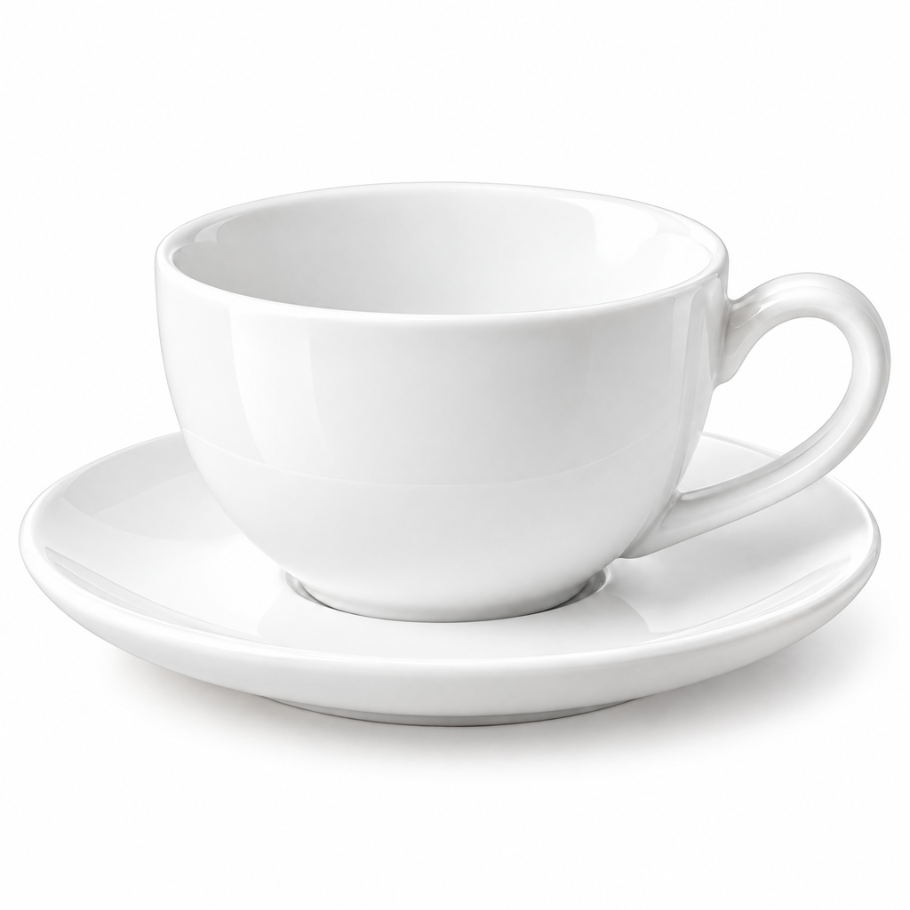 White Cappuccino Cup & Saucer — product detail and styling view 4