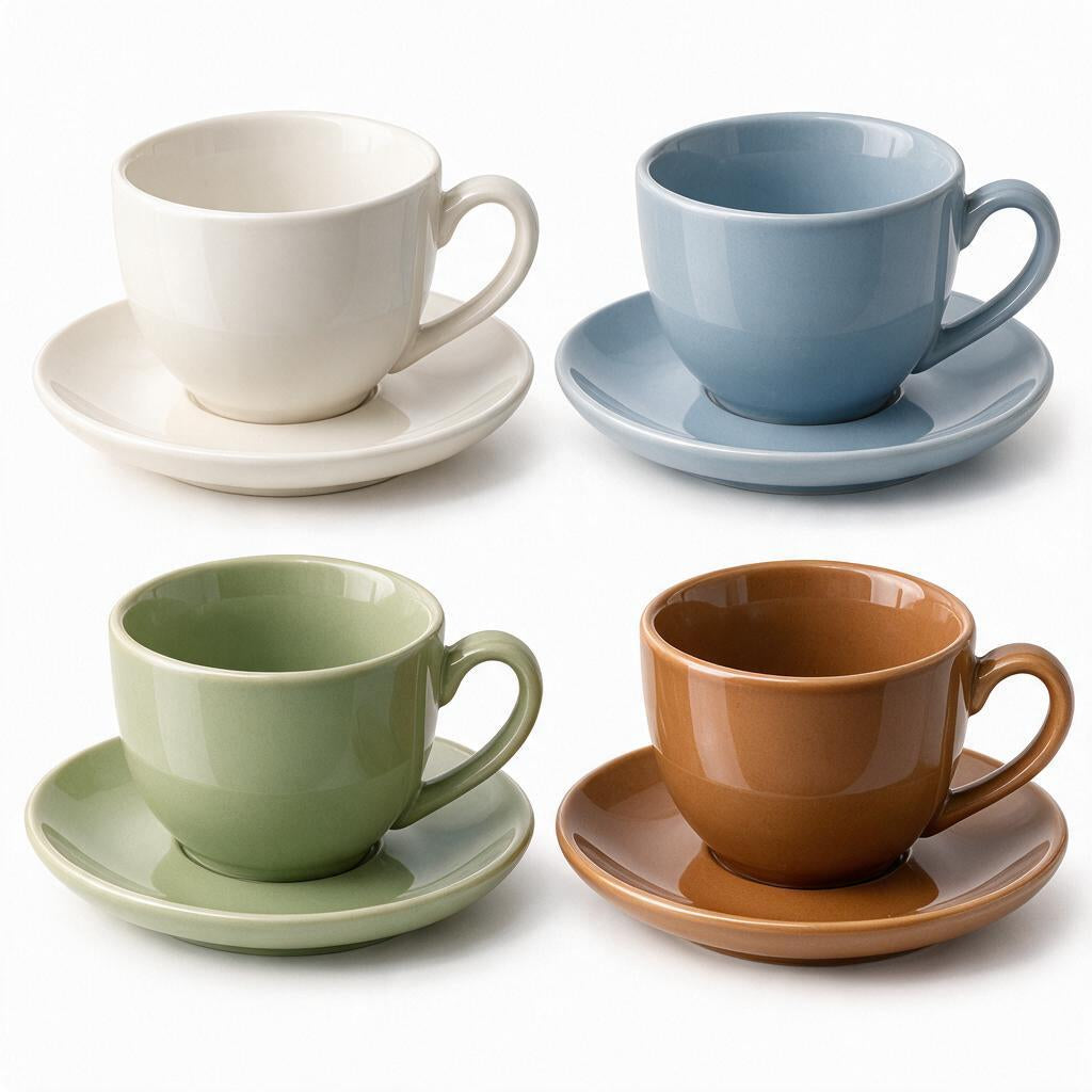 White Cappuccino Cup & Saucer — alternate color reference; this listing is white