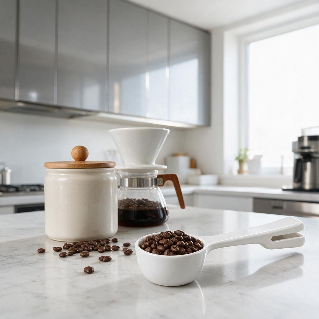 White Coffee Scoop with Bag Clip — product detail and styling view 2