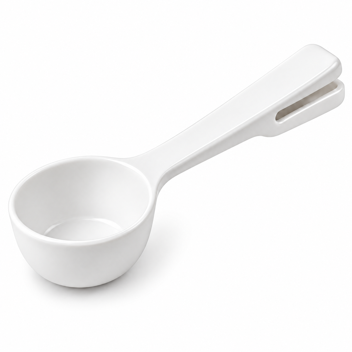 White Coffee Scoop with Bag Clip — product detail and styling view 4