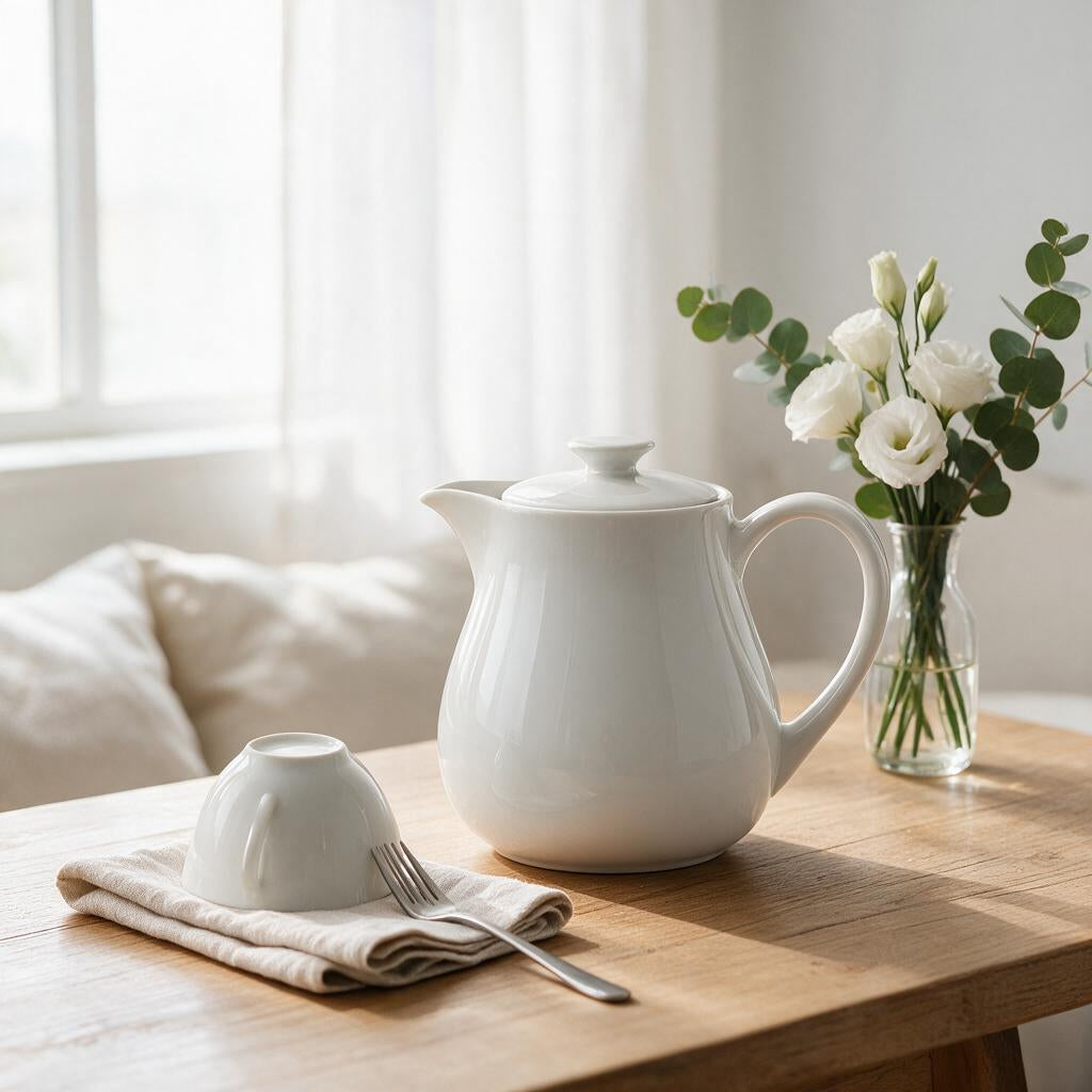 White Coffee Serving Carafe — product detail and styling view 2