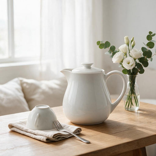 White Coffee Serving Carafe — product detail and styling view 2