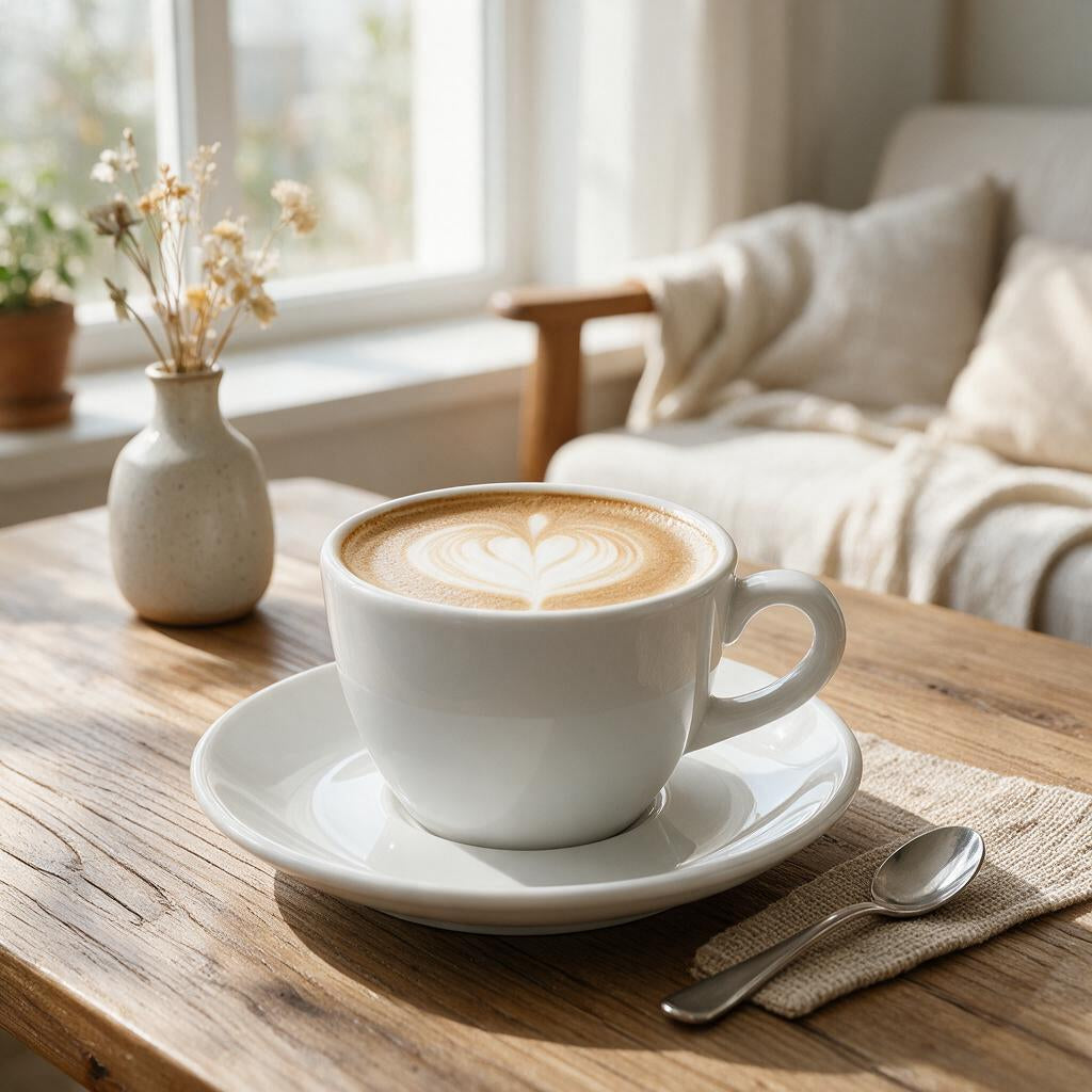 White Espresso Cup & Saucer — product detail and styling view 2