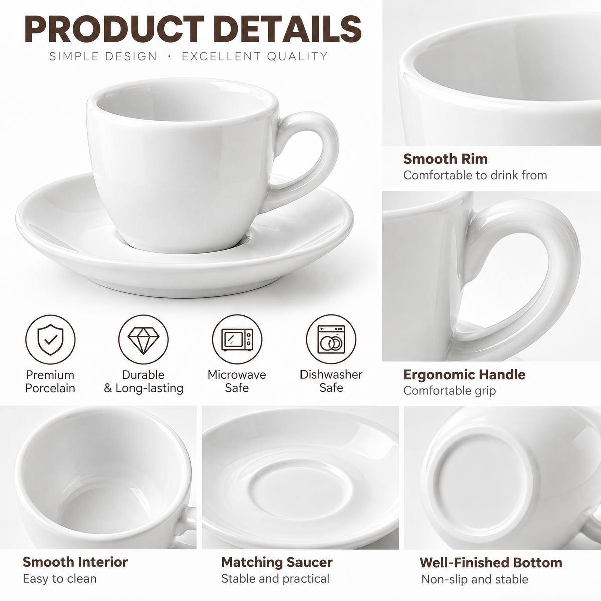 White Espresso Cup & Saucer — product detail and styling view 3