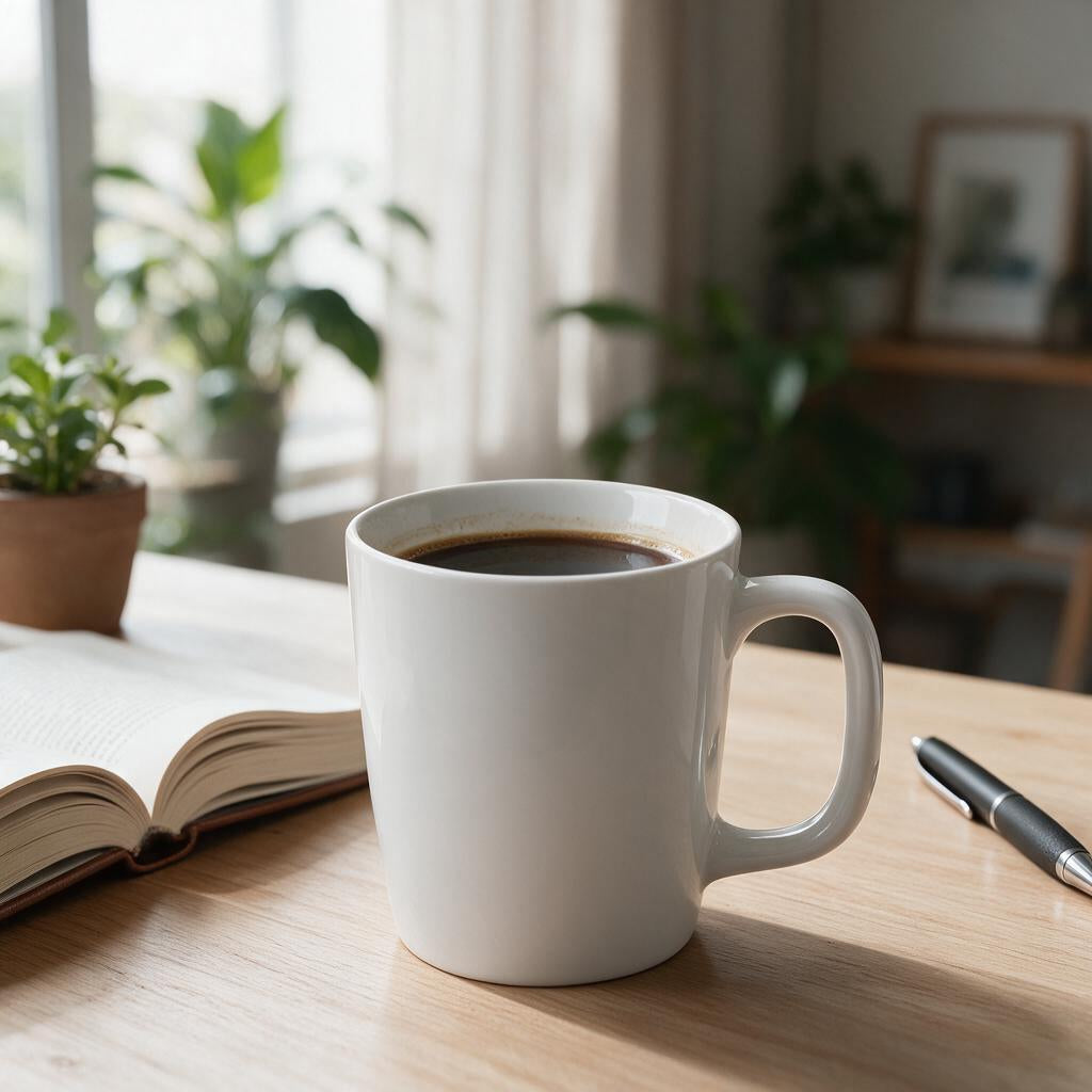 White Everyday Coffee Mug — product detail and styling view 2