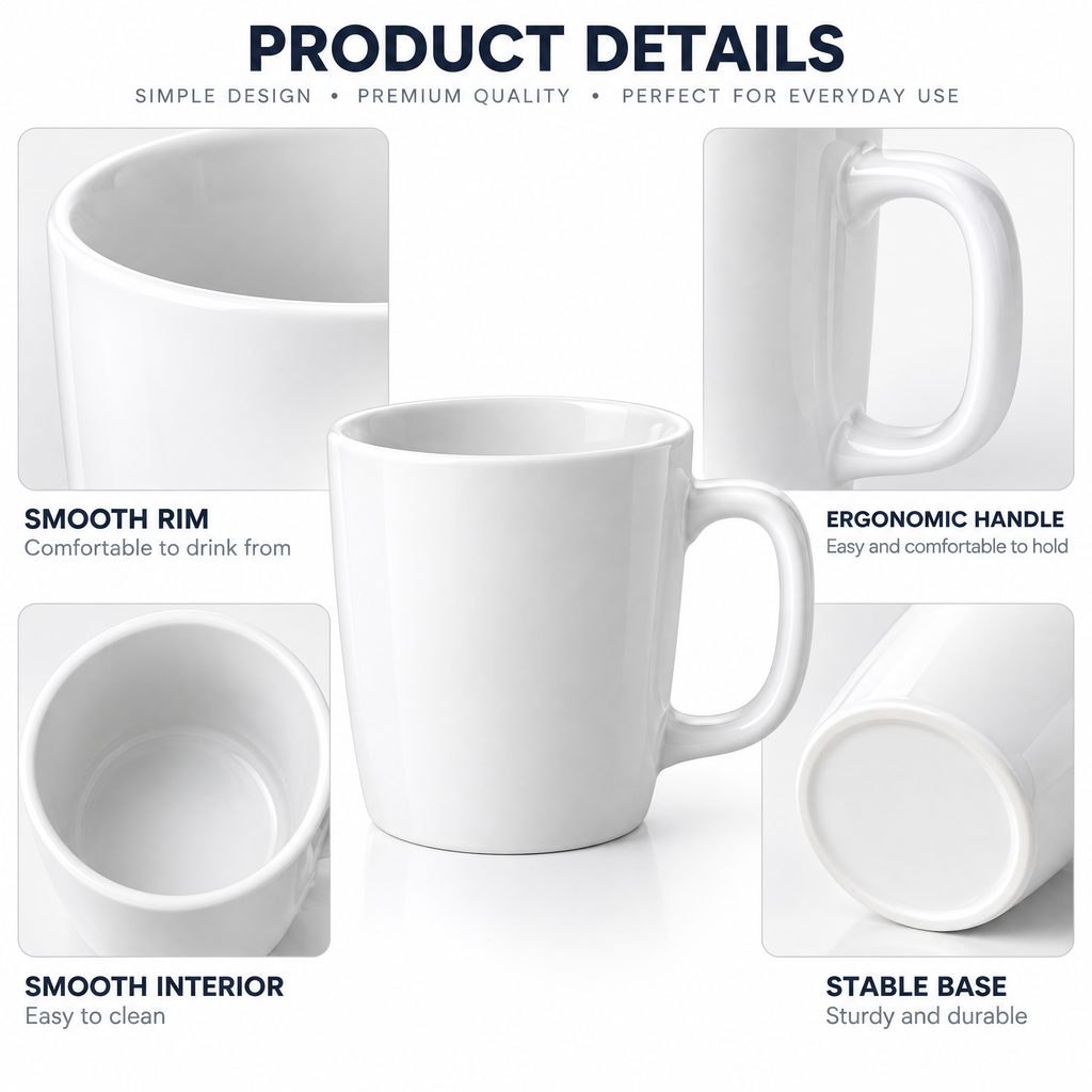 White Everyday Coffee Mug — product detail and styling view 3