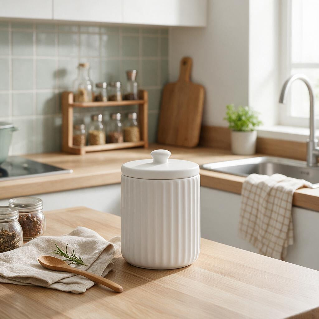 White Fluted Coffee Canister — product detail and styling view 2
