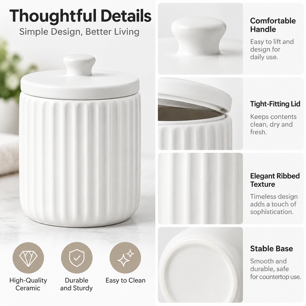 White Fluted Coffee Canister — product detail and styling view 3