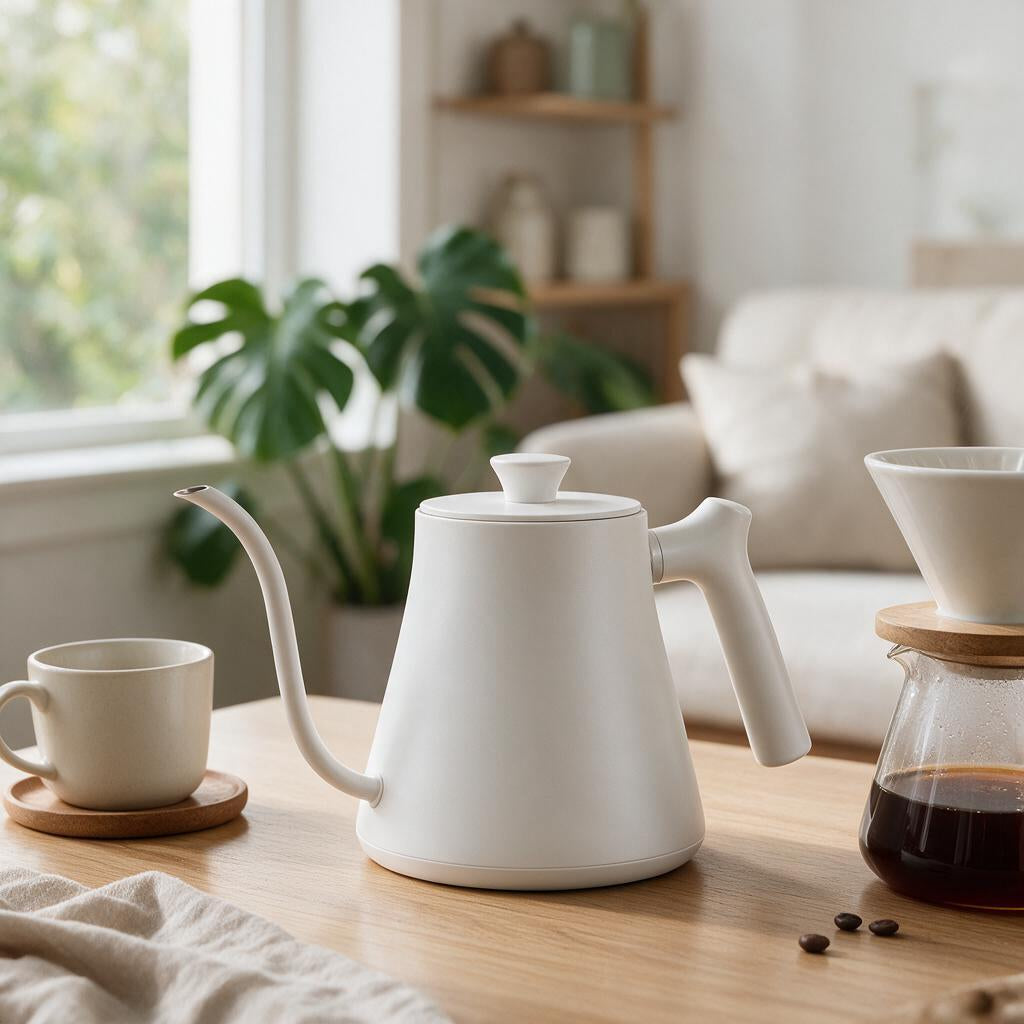 White Gooseneck Pour-Over Kettle — product detail and styling view 2