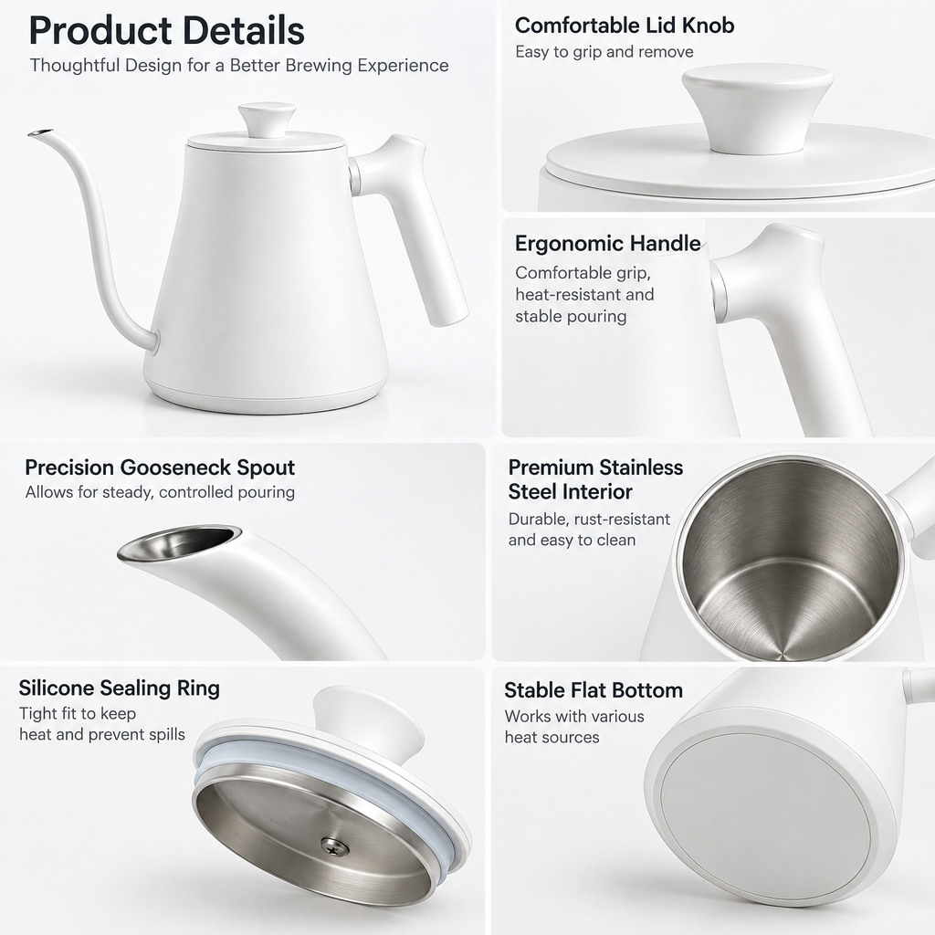 White Gooseneck Pour-Over Kettle — product detail and styling view 3