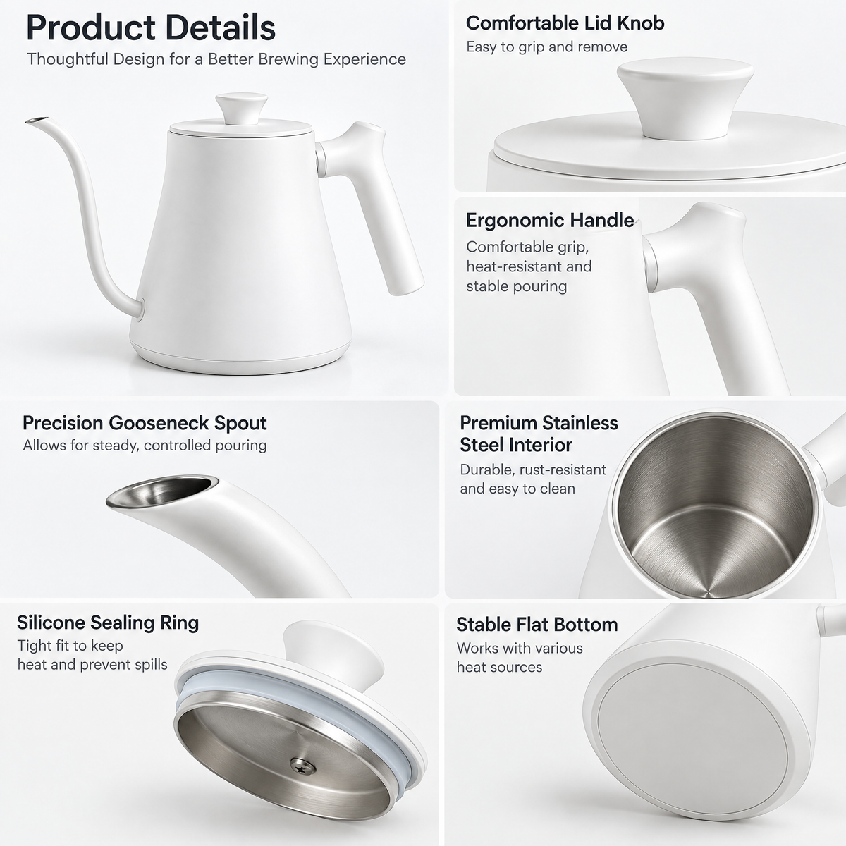 White Gooseneck Pour-Over Kettle — product detail and styling view 3