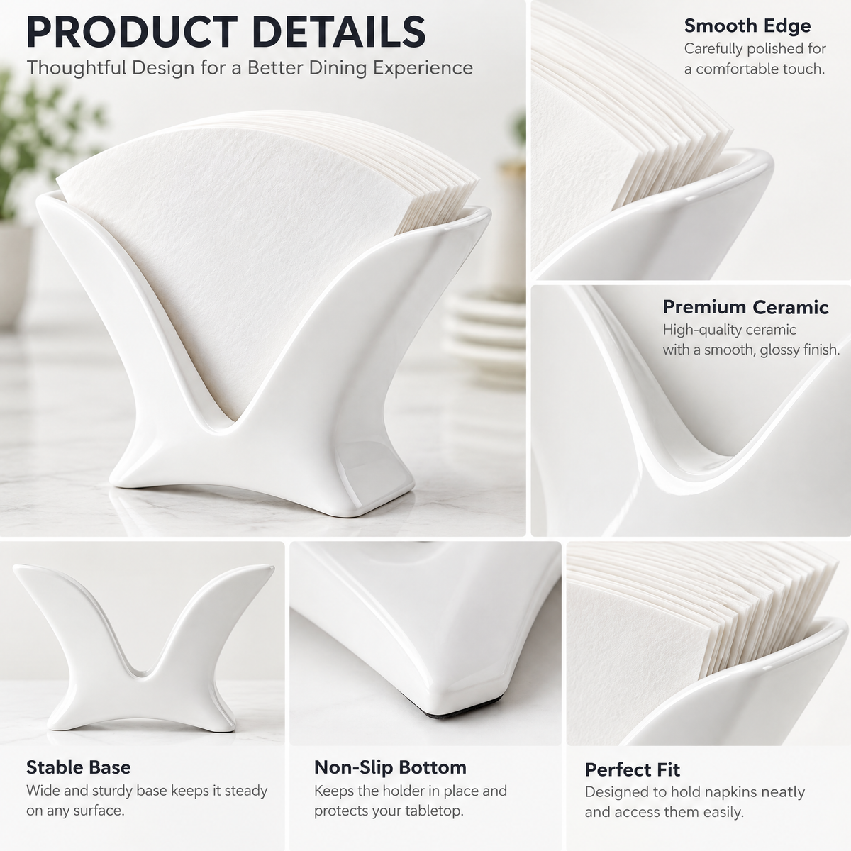 White Sculpted Coffee Filter Holder — product detail and styling view 3