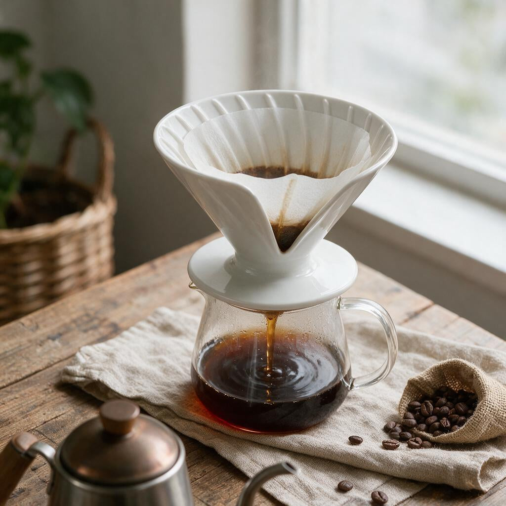 White Spiral Coffee Dripper — product detail and styling view 2