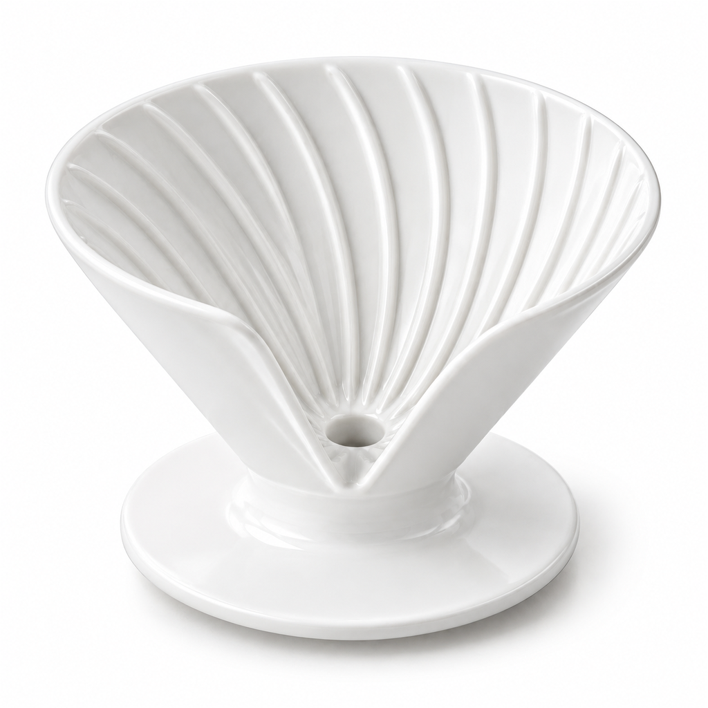 White Spiral Coffee Dripper — product detail and styling view 4